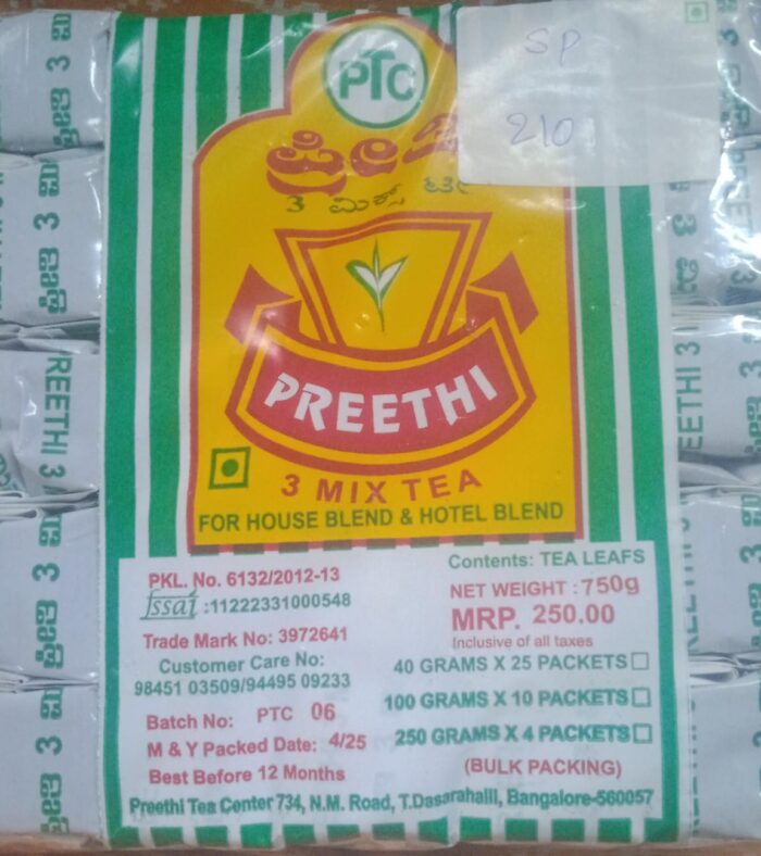 PREETHI 3 MIX TEA POWDER 40 GM STP OF 25 PCS MRP 210